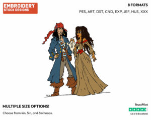 Jack Sparrow, Tia Dalma - Disney's Pirates of the Caribbean - Embroidery Design in 3 sizes & 8 formats