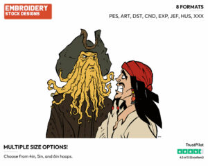 Jack Sparrow, Davy Jones - Disney's Pirates of the Caribbean - Embroidery Design in 3 sizes & 8 formats