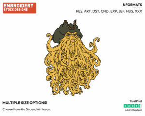 Davy Jones - Disney's Pirates of the Caribbean - Embroidery Design in 3 sizes & 8 formats