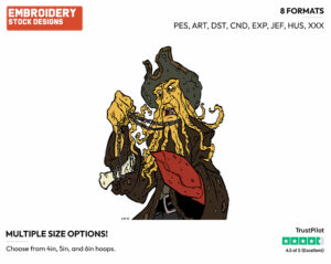 Davy Jones - Disney's Pirates of the Caribbean - Embroidery Design in 3 sizes & 8 formats