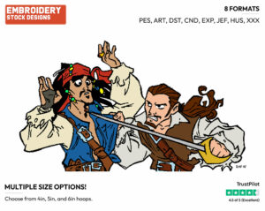 Jack Sparrow, Will Turner - Disney's Pirates of the Caribbean - Embroidery Design in 3 sizes & 8 formats