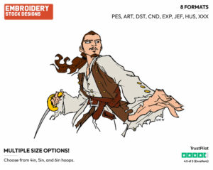 Will Turner - Disney's Pirates of the Caribbean - Embroidery Design in 3 sizes & 8 formats