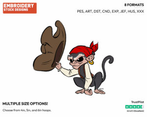 Jack The Monkey - Disney's Pirates of the Caribbean - Embroidery Design in 3 sizes & 8 formats