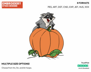 Meeko Behind Pumpkin - Disney's Pocahontas - Embroidery Design in 3 sizes & 8 formats