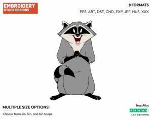 Meeko - Disney's Pocahontas - Embroidery Design in 3 sizes & 8 formats