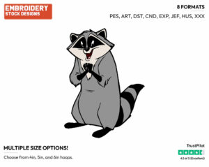 Meeko - Disney's Pocahontas - Embroidery Design in 3 sizes & 8 formats