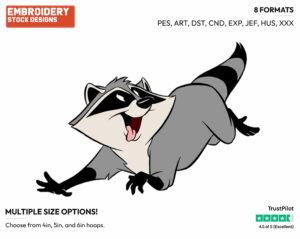 Meeko Running - Disney's Pocahontas - Embroidery Design in 3 sizes & 8 formats