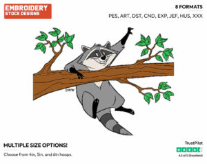 Meeko Holding Onto Tree Branch - Disney's Pocahontas - Embroidery Design in 3 sizes & 8 formats