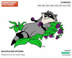 Meeko Eating Berries - Disney's Pocahontas - Embroidery Design in 3 sizes & 8 formats