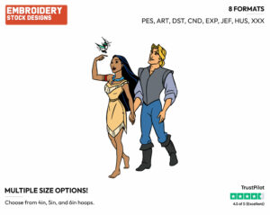 Pocahontas, John Smith, Flit - Disney's Pocahontas - Embroidery Design in 3 sizes & 8 formats