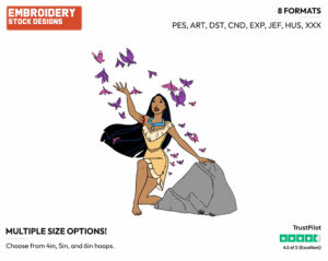 Pocahontas With Butterflies - Disney's Pocahontas - Embroidery Design in 3 sizes & 8 formats