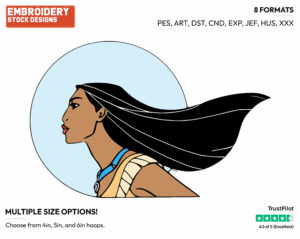 Pocahontas Against A Blue Moon - Disney's Pocahontas - Embroidery Design in 3 sizes & 8 formats