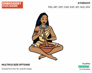 Pocahontas Using Mortar And Pestle - Disney's Pocahontas - Embroidery Design in 3 sizes & 8 formats
