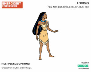 Pocahontas Side View - Disney's Pocahontas - Embroidery Design in 3 sizes & 8 formats