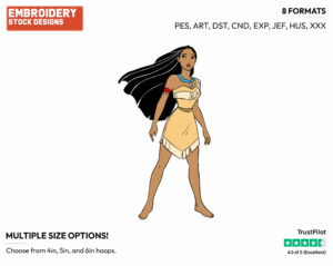 Pocahontas - Disney's Pocahontas - Embroidery Design in 3 sizes & 8 formats