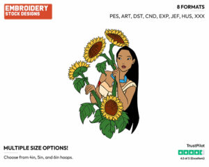Pocahontas Hiding Behind Sunflowers - Disney's Pocahontas - Embroidery Design in 3 sizes & 8 formats