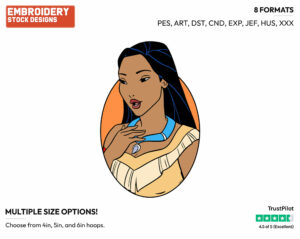 Pocahontas Touching Her Necklace - Disney's Pocahontas - Embroidery Design in 3 sizes & 8 formats