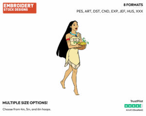 Pocahontas Carrying Basket Of Vegetables - Disney's Pocahontas - Embroidery Design in 3 sizes & 8 formats