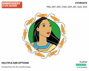 Pocahontas's Face - Disney's Pocahontas - Embroidery Design in 3 sizes & 8 formats