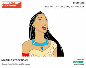 Pocahontas - Disney's Pocahontas - Embroidery Design in 3 sizes & 8 formats