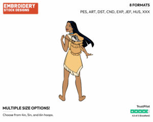 Pocahontas Carrying Meeko On Her Back - Disney's Pocahontas - Embroidery Design in 3 sizes & 8 formats