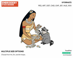 Pocahontas, Meeko Making A Daisy Chain - Disney's Pocahontas - Embroidery Design in 3 sizes & 8 formats