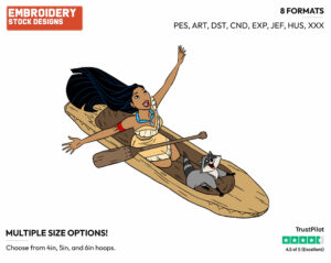Pocahontas, Meeko In Canoe - Disney's Pocahontas - Embroidery Design in 3 sizes & 8 formats