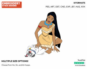 Pocahontas Playing With Percy - Disney's Pocahontas - Embroidery Design in 3 sizes & 8 formats