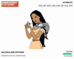 Pocahontas, Meeko, Flit - Disney's Pocahontas - Embroidery Design in 3 sizes & 8 formats