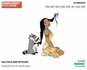 Pocahontas, Meeko - Disney's Pocahontas - Embroidery Design in 3 sizes & 8 formats