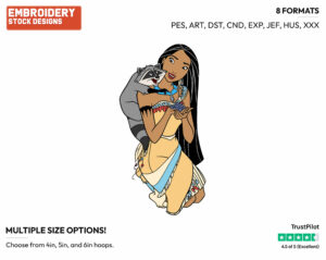 Pocahontas, Meeko - Disney's Pocahontas - Embroidery Design in 3 sizes & 8 formats