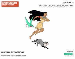 Pocahontas, Meeko, Flit - Disney's Pocahontas - Embroidery Design in 3 sizes & 8 formats