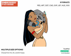Pocahontas, Meeko - Disney's Pocahontas - Embroidery Design in 3 sizes & 8 formats