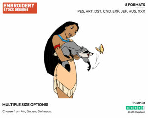 Pocahontas, Meeko - Disney's Pocahontas - Embroidery Design in 3 sizes & 8 formats