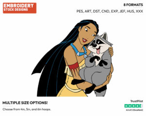 Pocahontas, Meeko - Disney's Pocahontas - Embroidery Design in 3 sizes & 8 formats