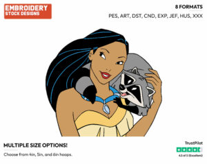 Pocahontas, Meeko - Disney's Pocahontas - Embroidery Design in 3 sizes & 8 formats