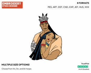 Pocahontas, Chief Powhatan - Disney's Pocahontas - Embroidery Design in 3 sizes & 8 formats