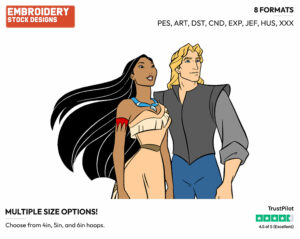 Pocahontas, John Smith - Disney's Pocahontas - Embroidery Design in 3 sizes & 8 formats