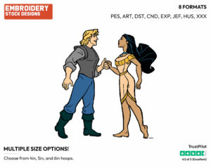 Pocahontas, John Smith - Disney's Pocahontas - Embroidery Design in 3 sizes & 8 formats