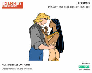 Pocahontas, John Smith - Disney's Pocahontas - Embroidery Design in 3 sizes & 8 formats