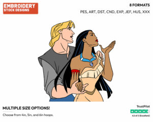 Pocahontas, John Smith - Disney's Pocahontas - Embroidery Design in 3 sizes & 8 formats