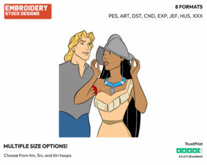Pocahontas Trying On John Smith's Helmet - Disney's Pocahontas - Embroidery Design in 3 sizes & 8 formats