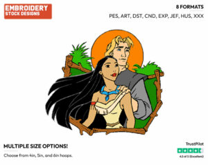 Pocahontas, John Smith - Disney's Pocahontas - Embroidery Design in 3 sizes & 8 formats