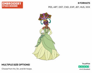 Tiana Ready For A Masked Ball - Disney's The Princess and the Frog - Embroidery Design in 3 sizes & 8 formats