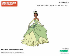 Tiana In Her Pretty Dress - Disney's The Princess and the Frog - Embroidery Design in 3 sizes & 8 formats