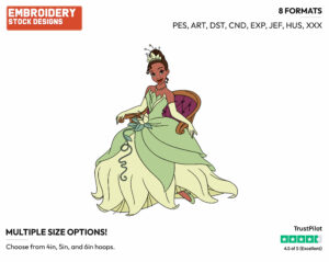 Tiana Sitting Down - Disney's The Princess and the Frog - Embroidery Design in 3 sizes & 8 formats