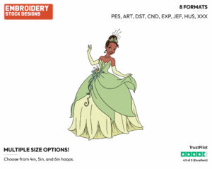 Tiana - Disney's The Princess and the Frog - Embroidery Design in 3 sizes & 8 formats