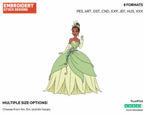 Tiana - Disney's The Princess and the Frog - Embroidery Design in 3 sizes & 8 formats