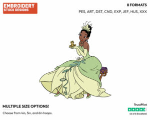 Tiana Holding Frog Naveen - Disney's The Princess and the Frog - Embroidery Design in 3 sizes & 8 formats