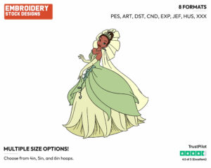 Tiana Wedding Dress - Disney's The Princess and the Frog - Embroidery Design in 3 sizes & 8 formats